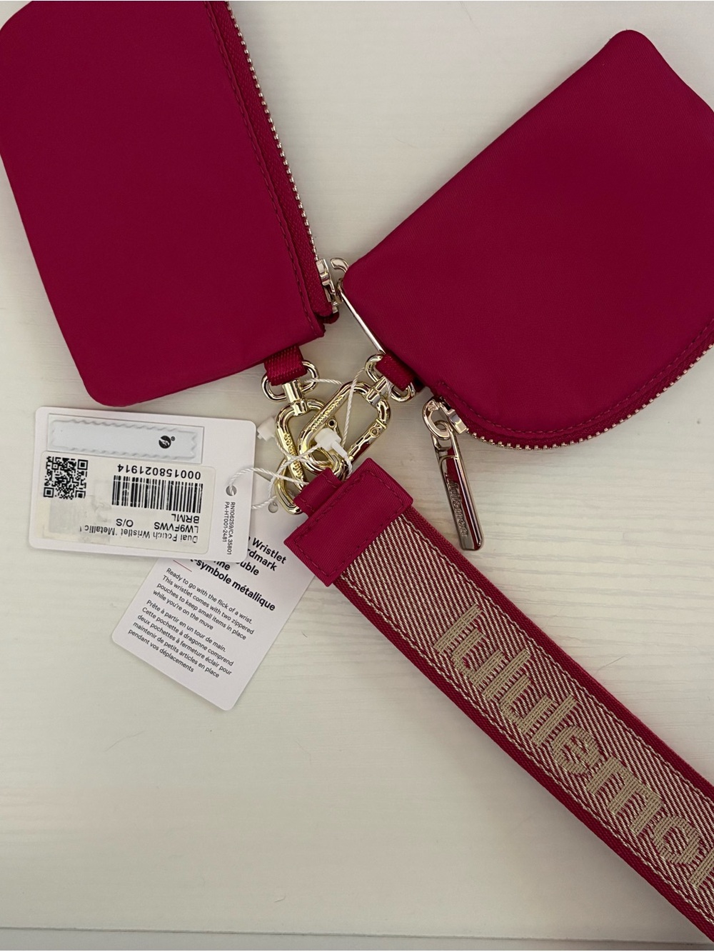 NWT Lululemon Berry Rumble Dual Pouch Metallic Wordmark Wristlet Keychain Wallet